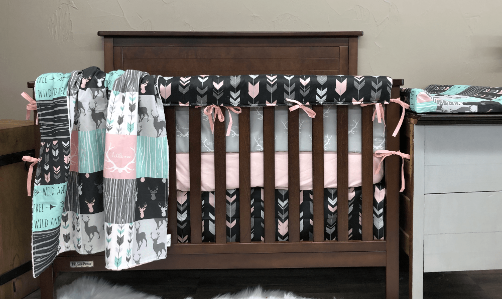 Made To Order Custom Crib Bedding Set And Mint White Gray Sheet