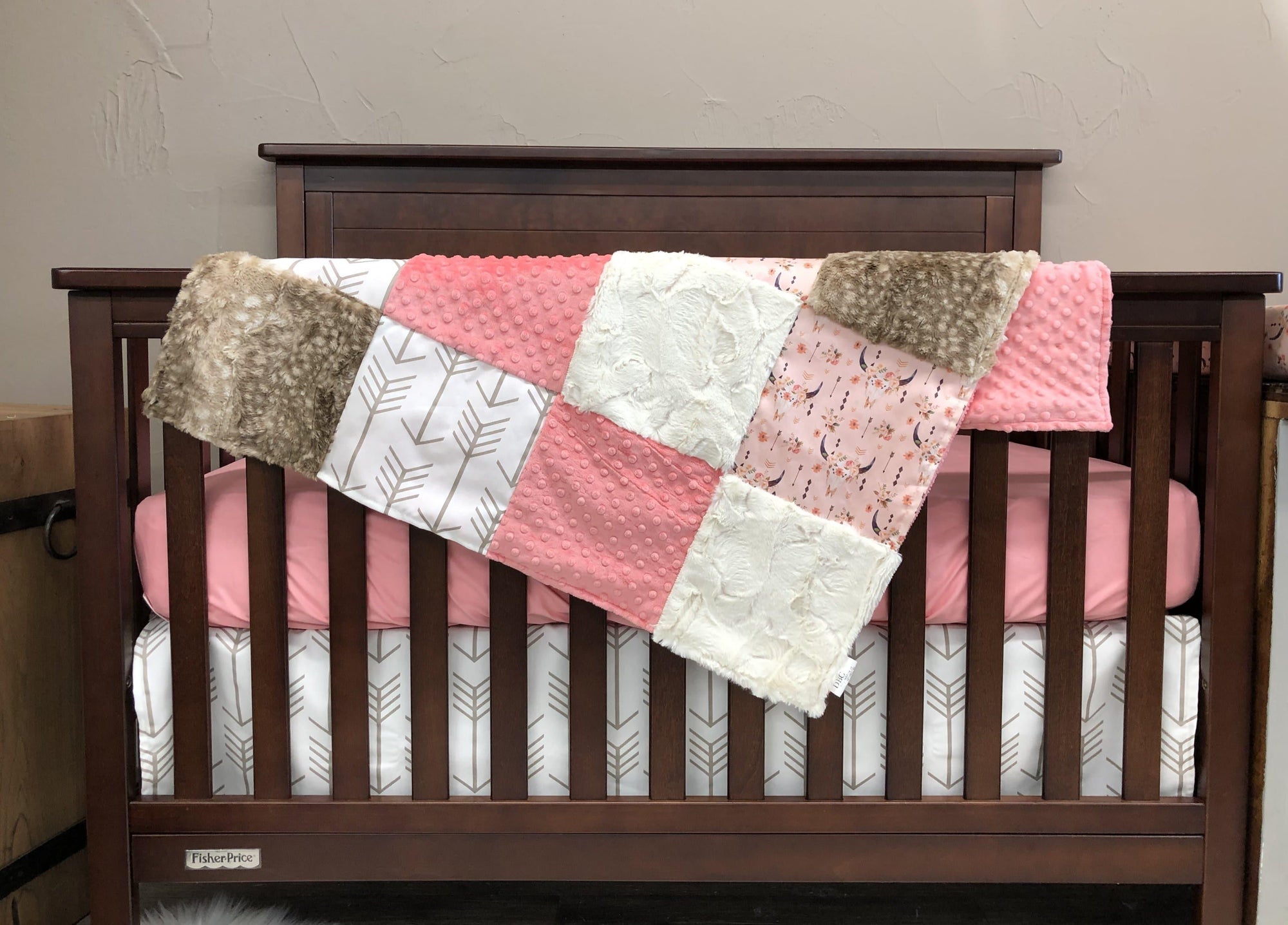 Custom Girl Crib Bedding Steer Fawn Minky White Tan Arrow