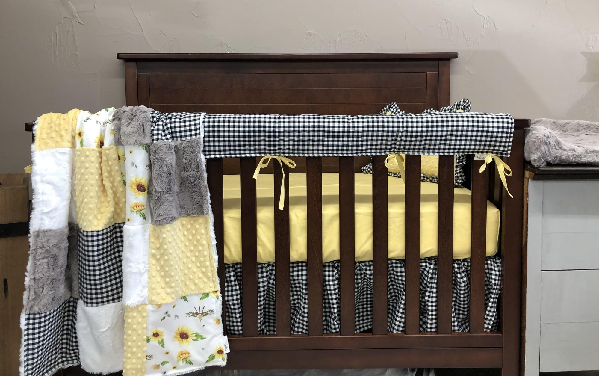 Ready To Ship Girl Crib Bedding Sunflower Black Check Light