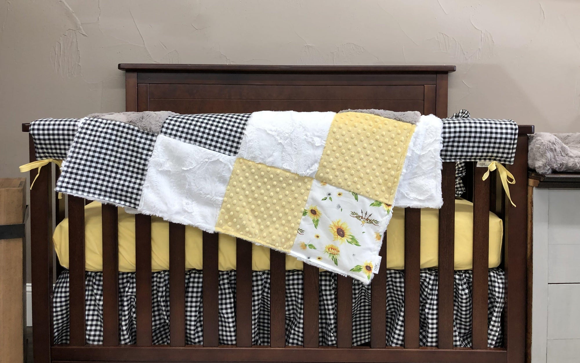 Ready To Ship Girl Crib Bedding Sunflower Black Check Light