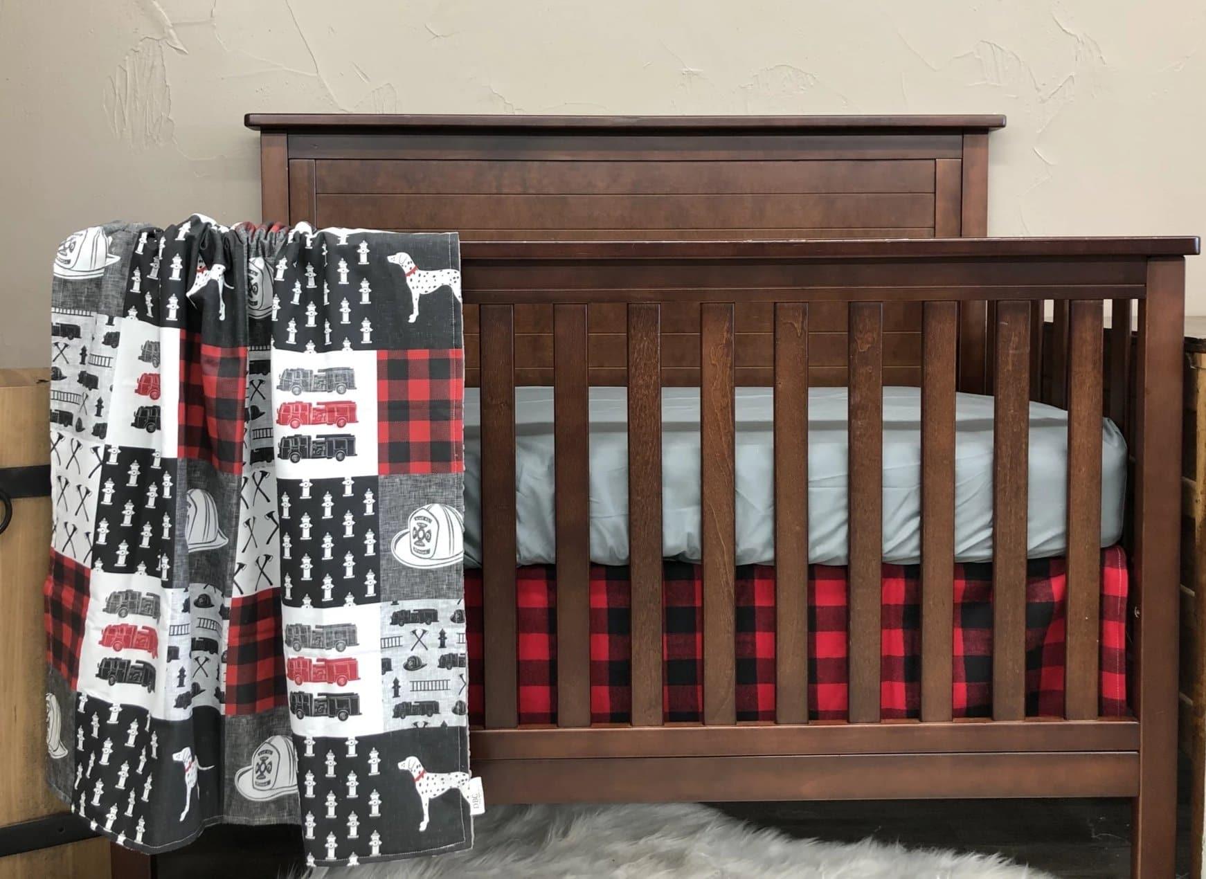 Custom Boy Crib Bedding Future Firefighter Gray And Red Black