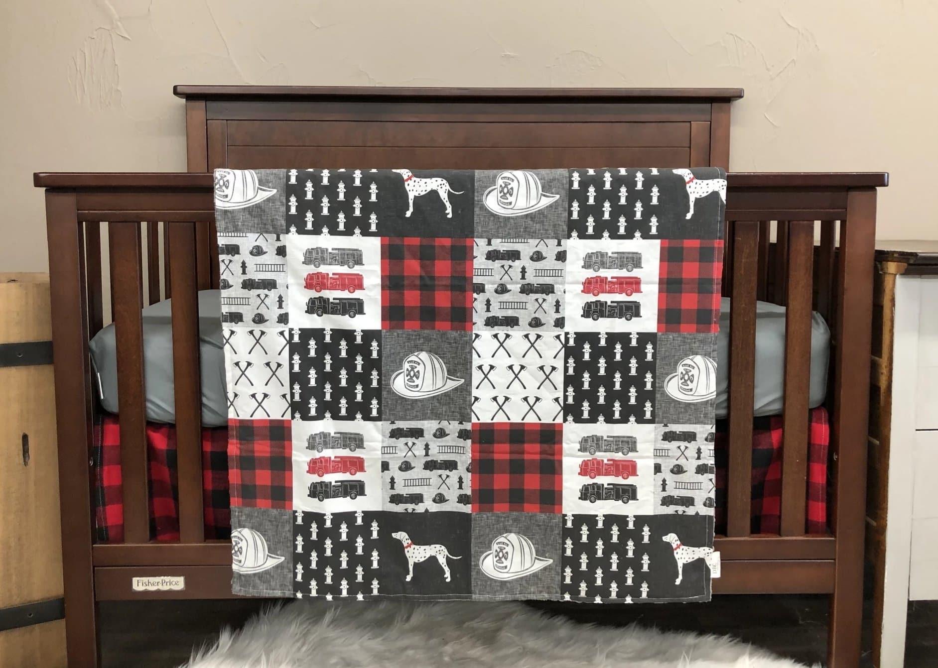 Custom Boy Crib Bedding Future Firefighter Gray And Red Black