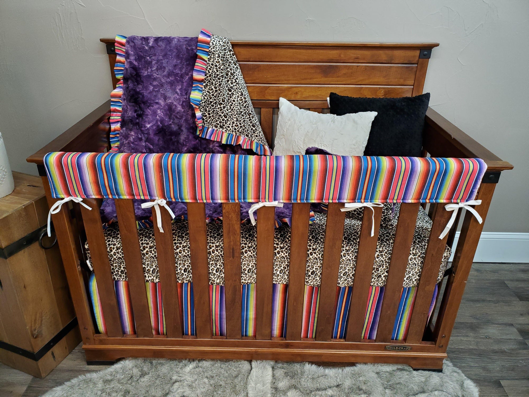 Ready To Ship Girl Crib Bedding Cheetah Minky And Pink Serape