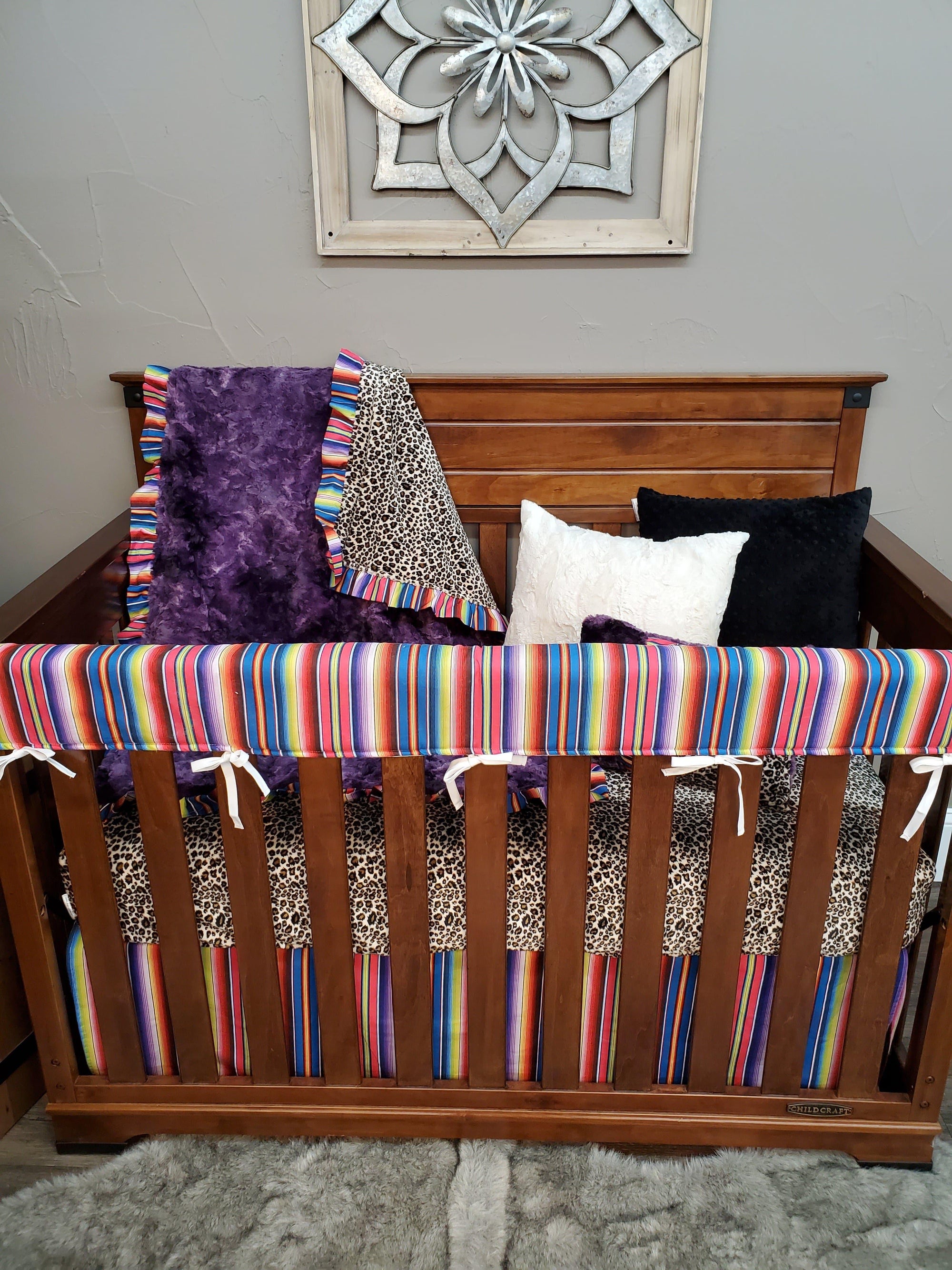 Ready To Ship Girl Crib Bedding Cheetah Minky And Pink Serape