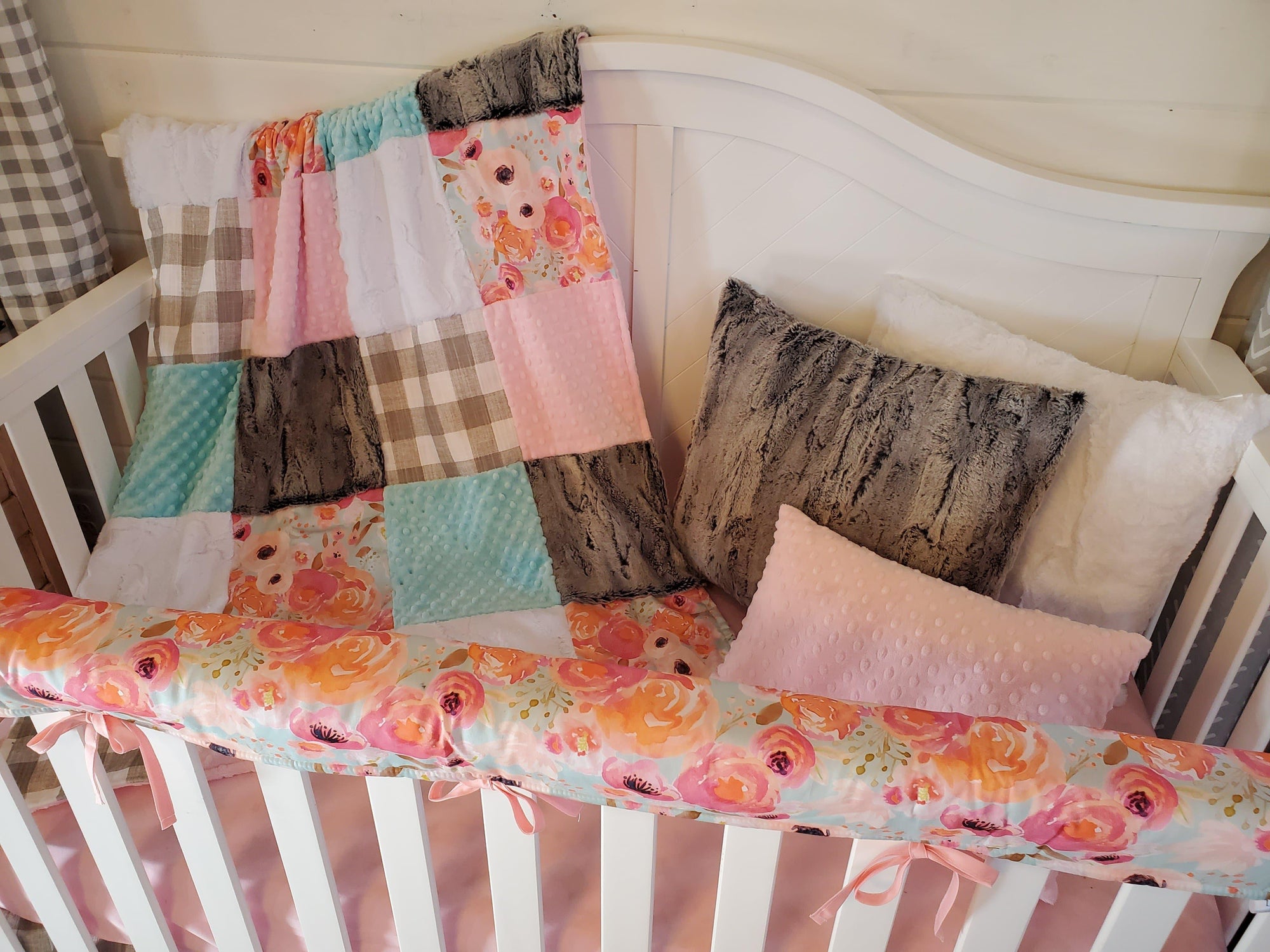 Ready To Ship Girl Crib Bedding Rabbit Minky And Watercolor