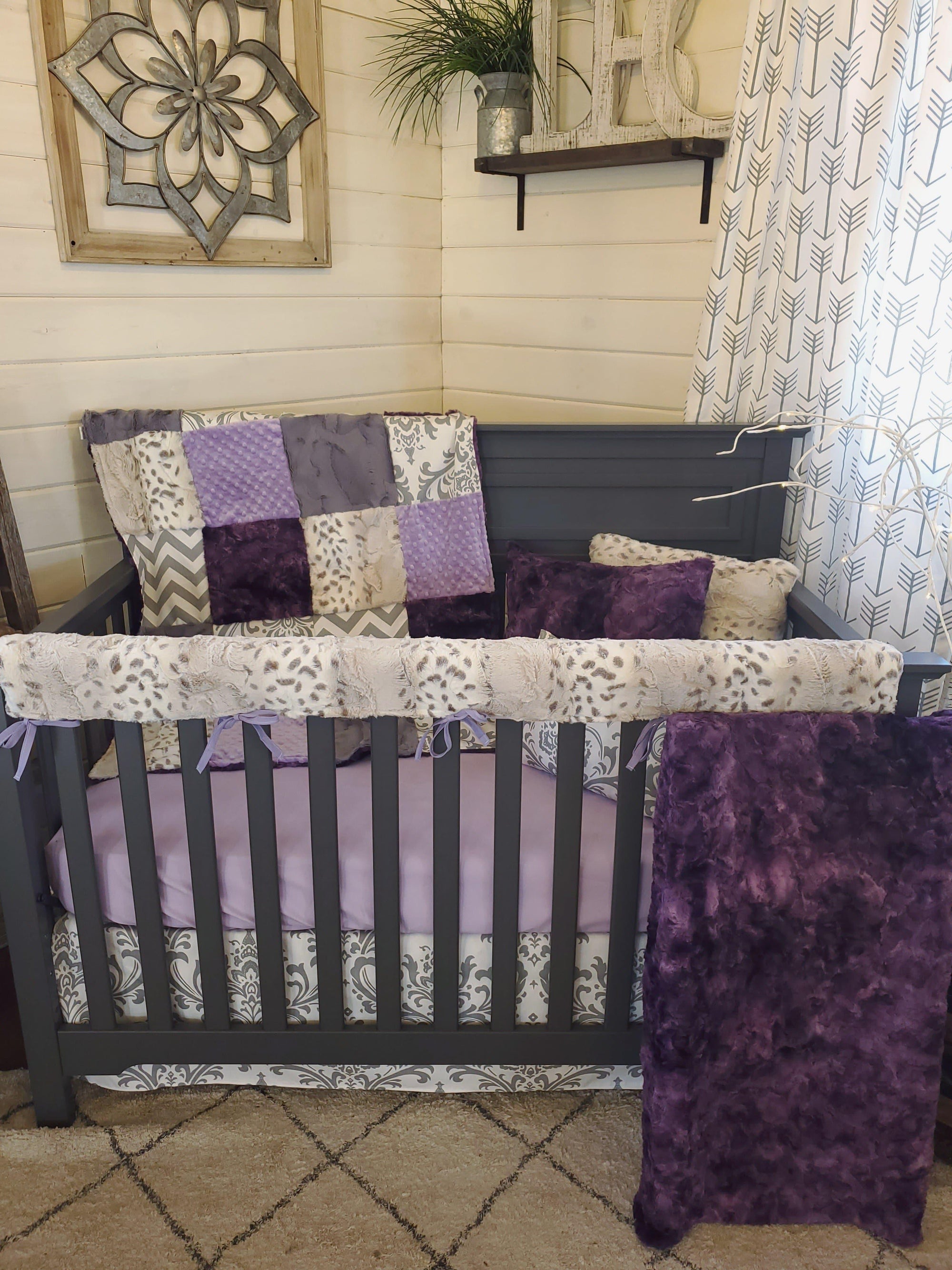 Ready To Ship Girl Crib Bedding Damask And Snow Leopard