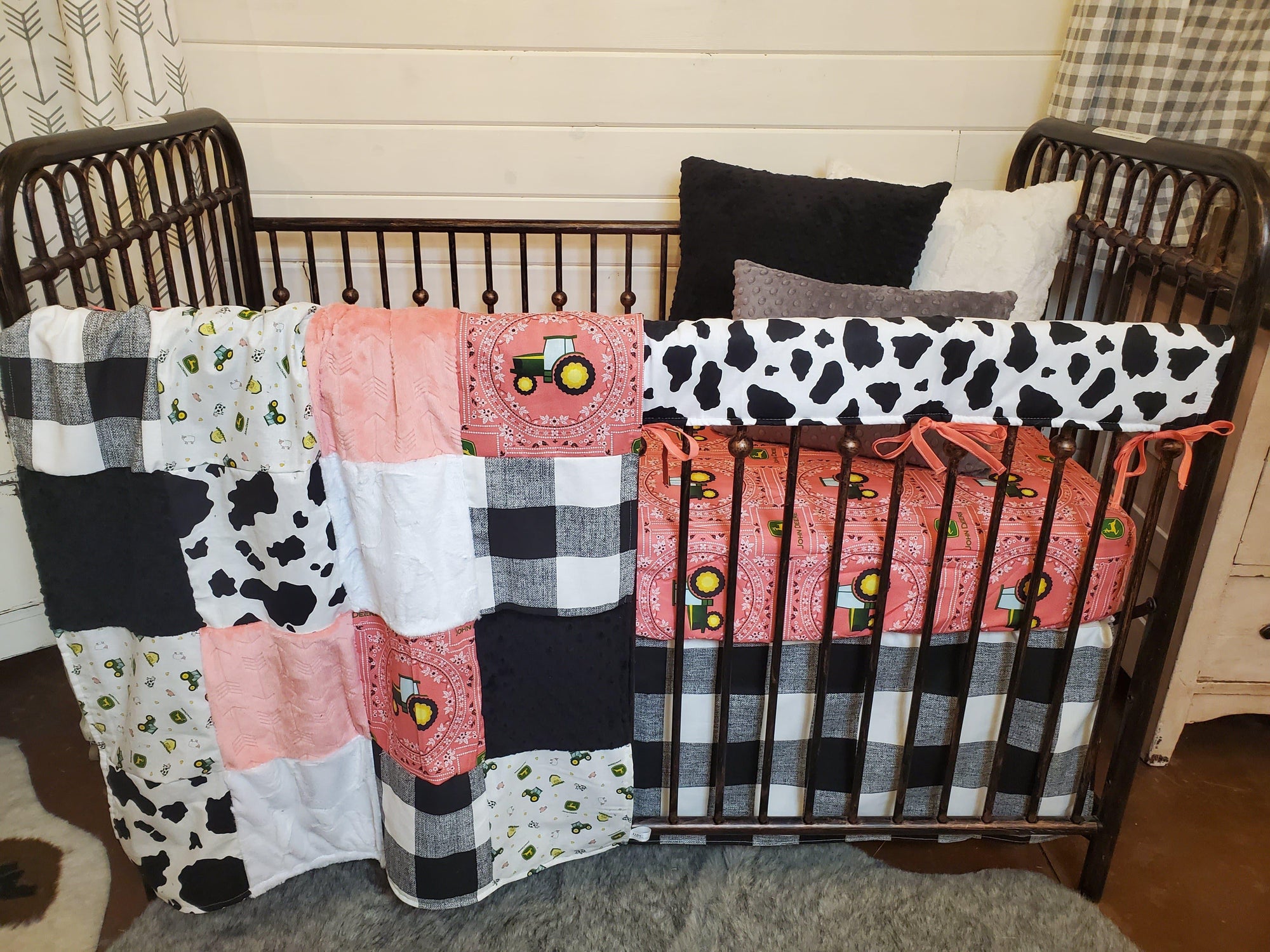 Ready To Ship Girl Crib Bedding Tractor And Cow Farm Collection Dbc Baby Bedding Co