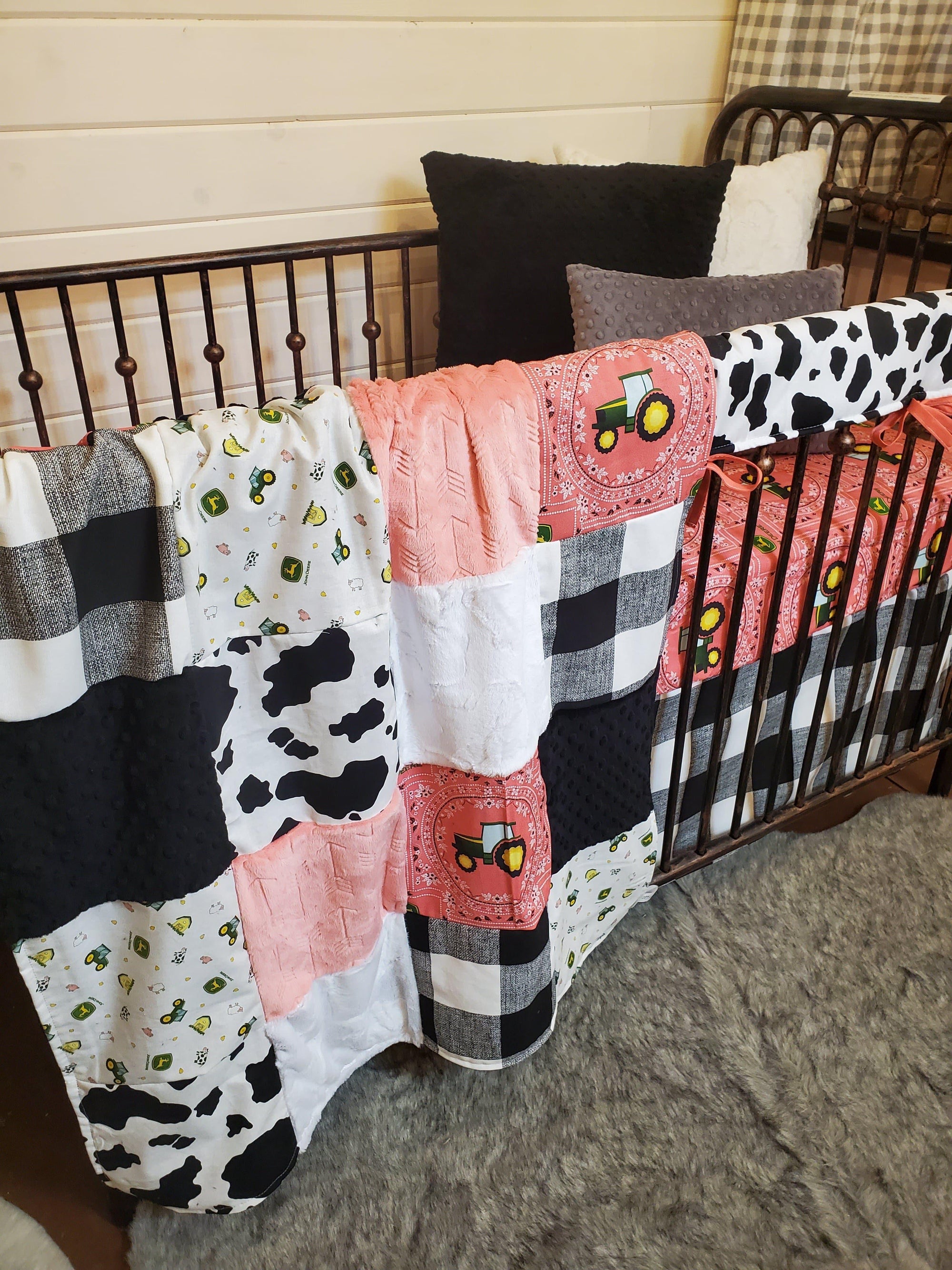 Ready To Ship Girl Crib Bedding Tractor And Cow Farm Collection Dbc Baby Bedding Co