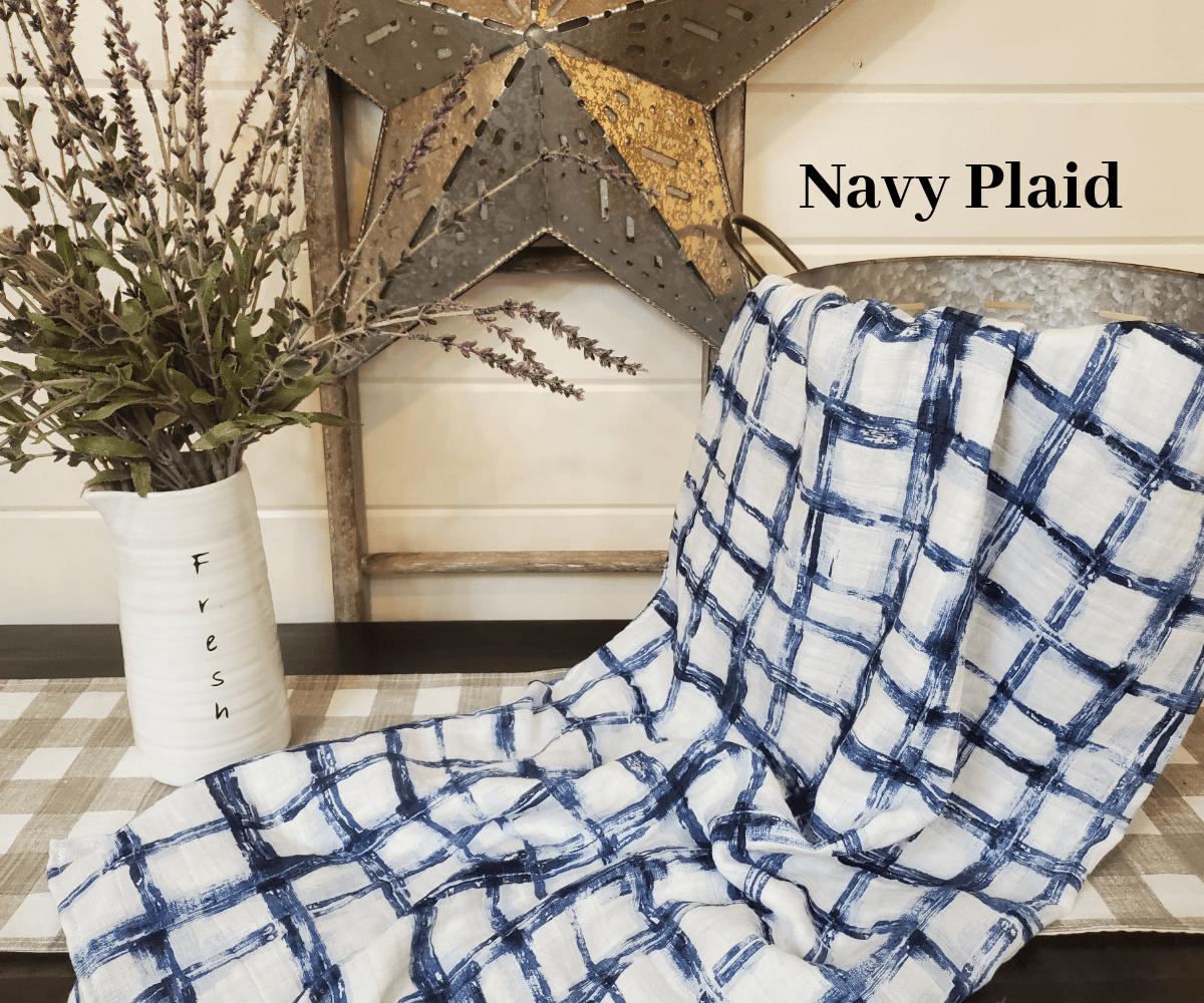 Swaddle Blanket- Navy Plaid Gauze Swaddle