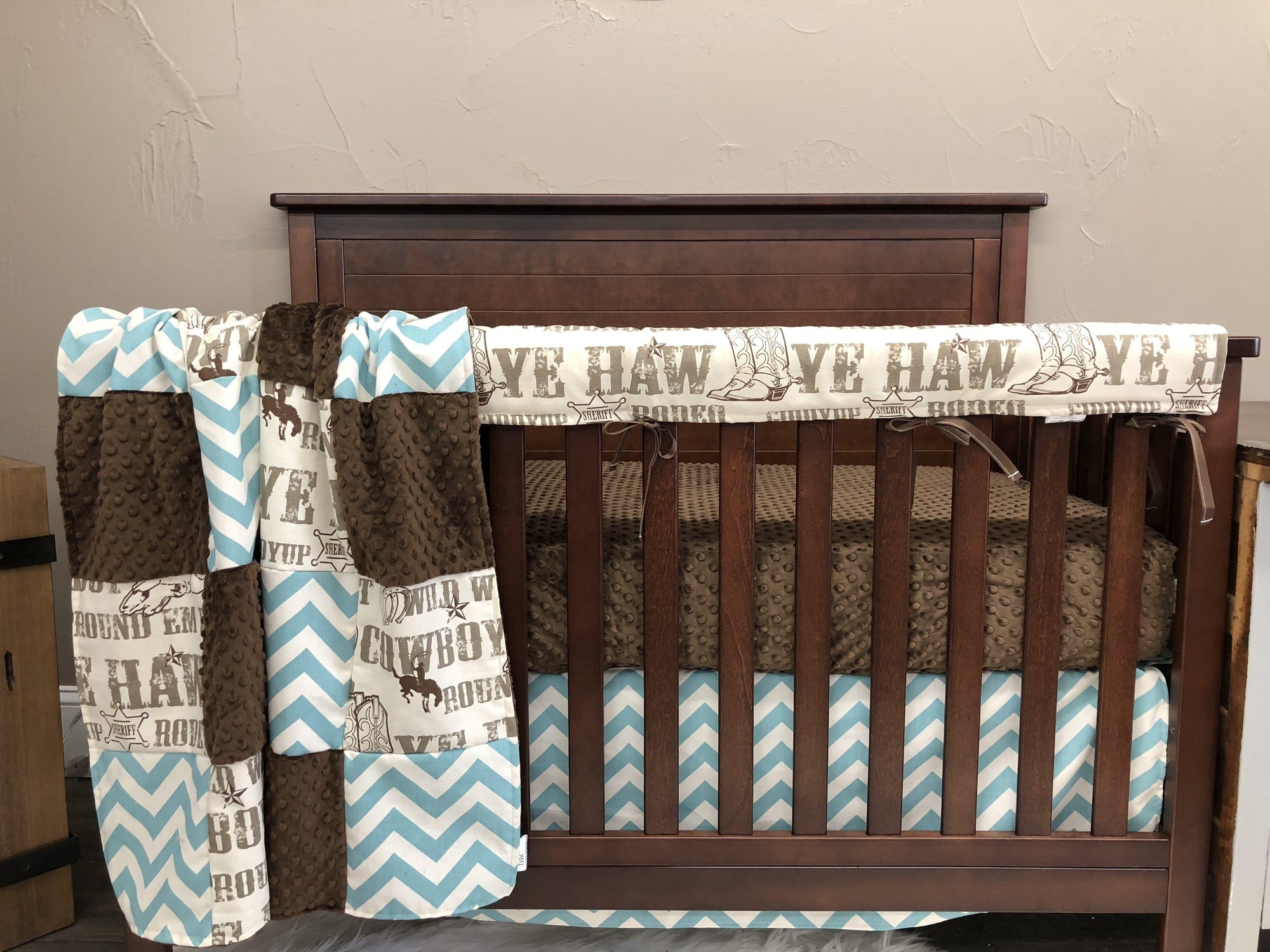 Ready To Ship Boy Crib Bedding Brown Cowboy Brown Minky And