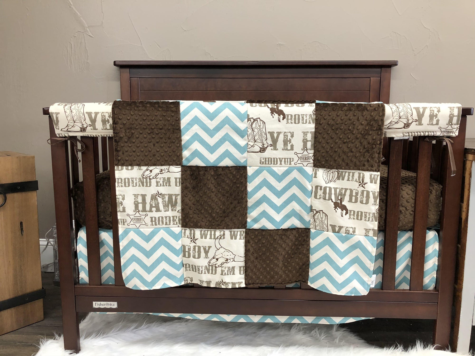 Ready To Ship Boy Crib Bedding Brown Cowboy Brown Minky And