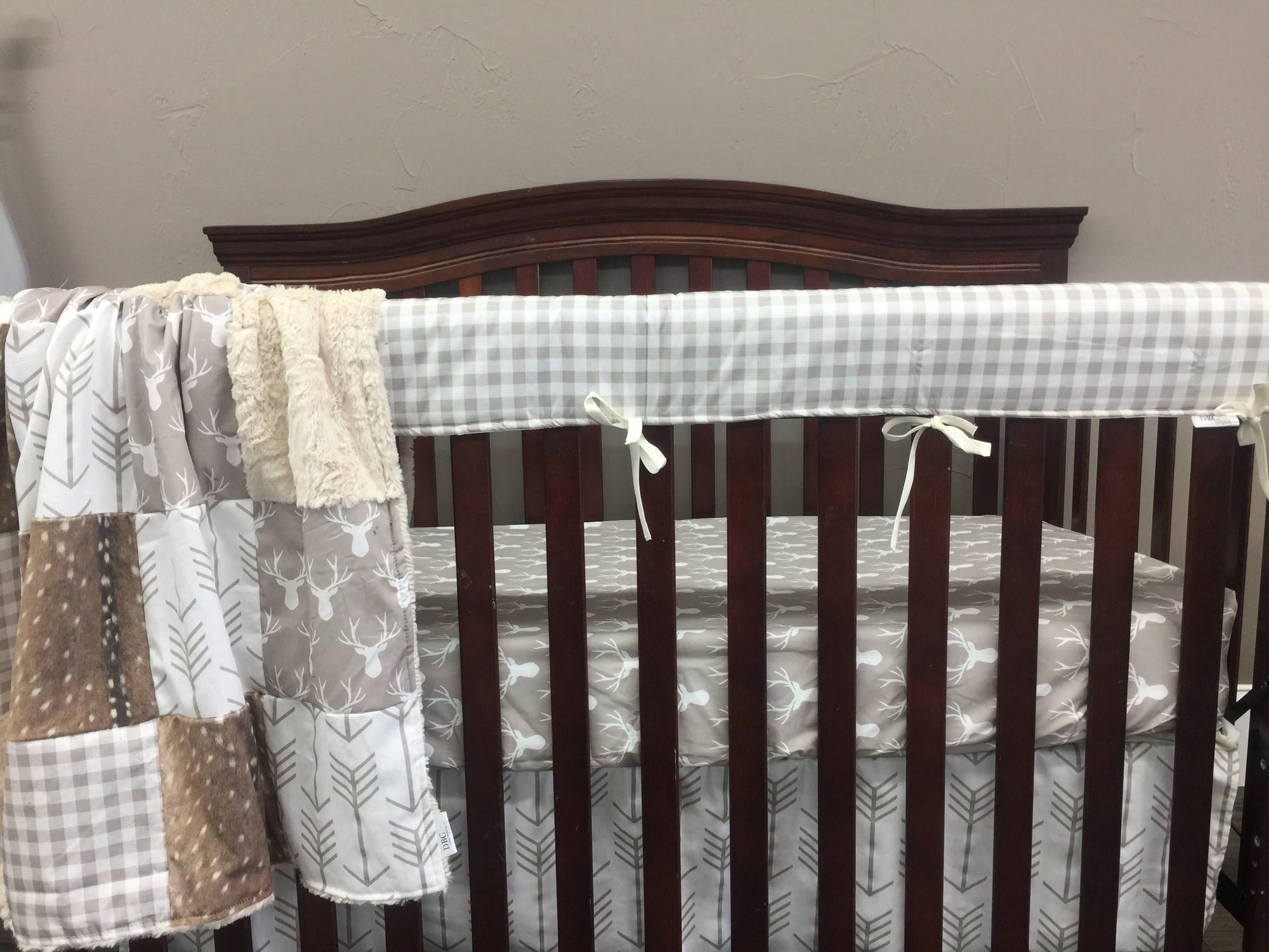 Ready To Ship Neutral Baby Crib Bedding Tan Buck White Tan