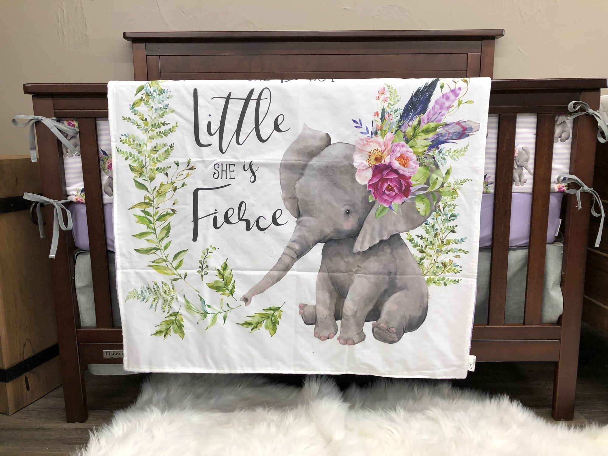 purple elephant crib set