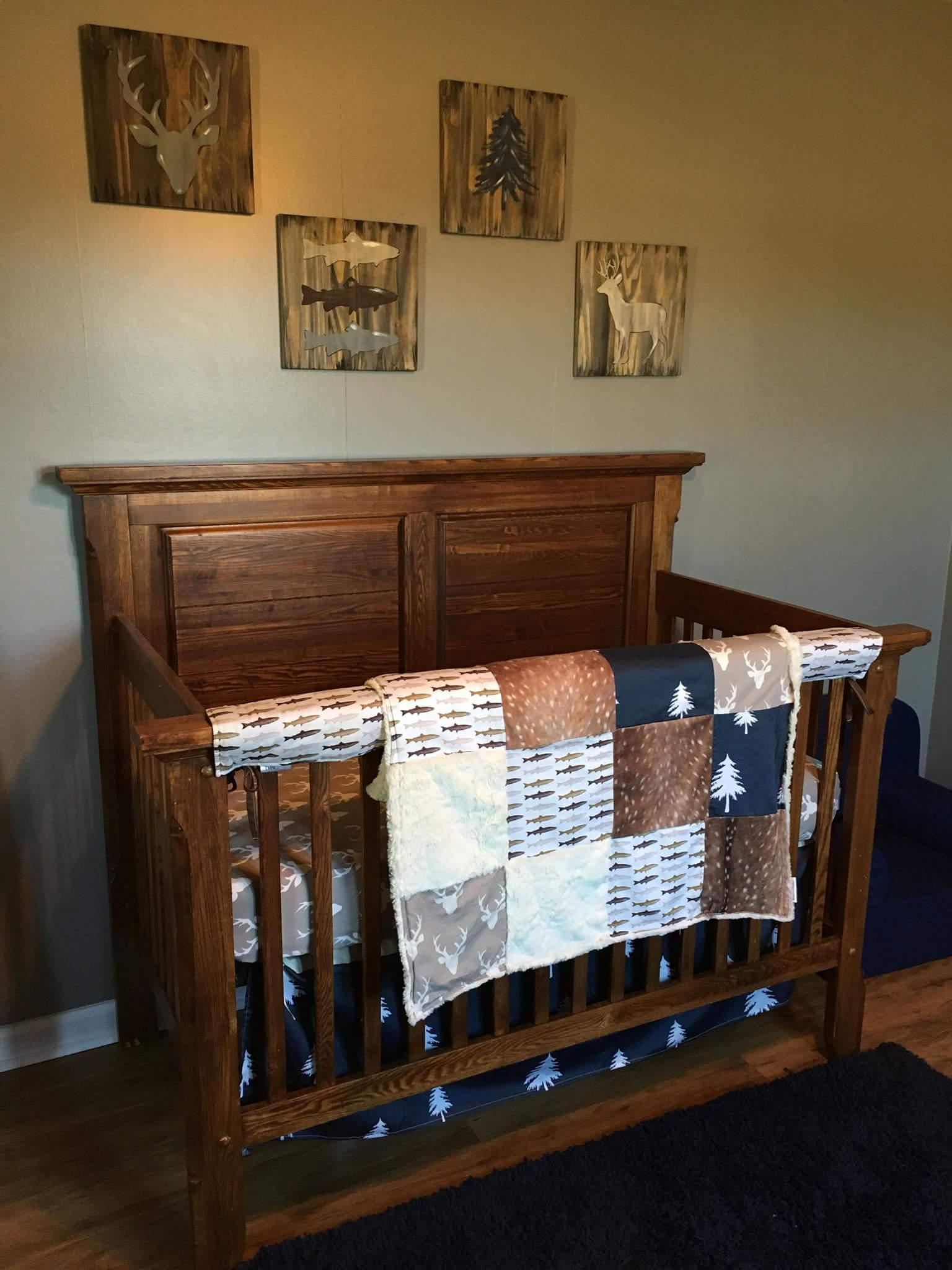 Custom Boy Crib Bedding Buck Trout Trees Deer Skin Hunting