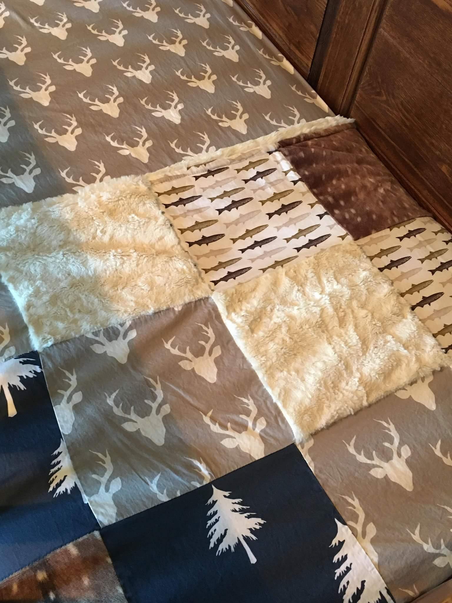 Custom Boy Crib Bedding Buck Trout Trees Deer Skin Hunting