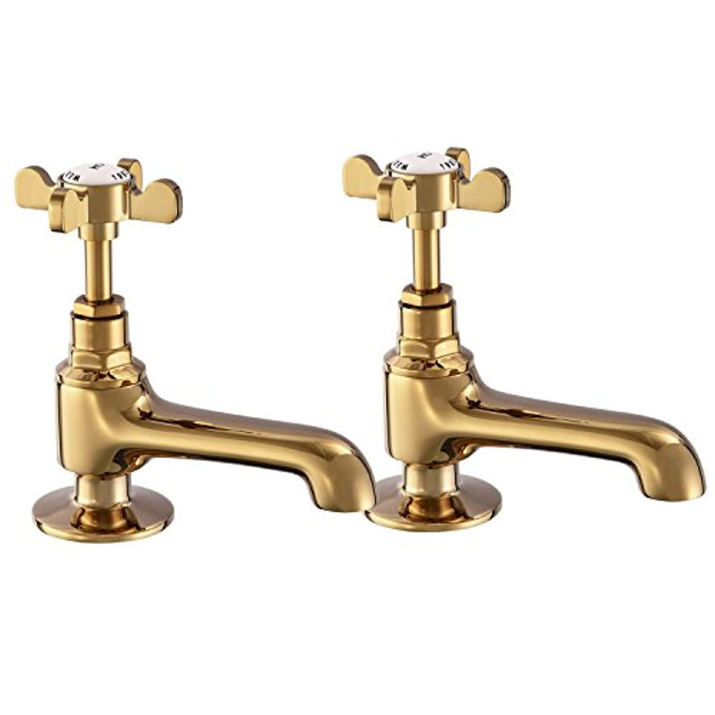 Basin Tap Pair Golden Basin Sink Hot And Cold Taps Gold Cross Handles Hapilife