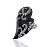High Fashion Heart Ring Pave Diamond 925 Sterling Silver Enamel Jewelry