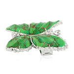 Solid 18k White Gold Genuine Diamond Turquoise Butterfly Brooch For Gift
