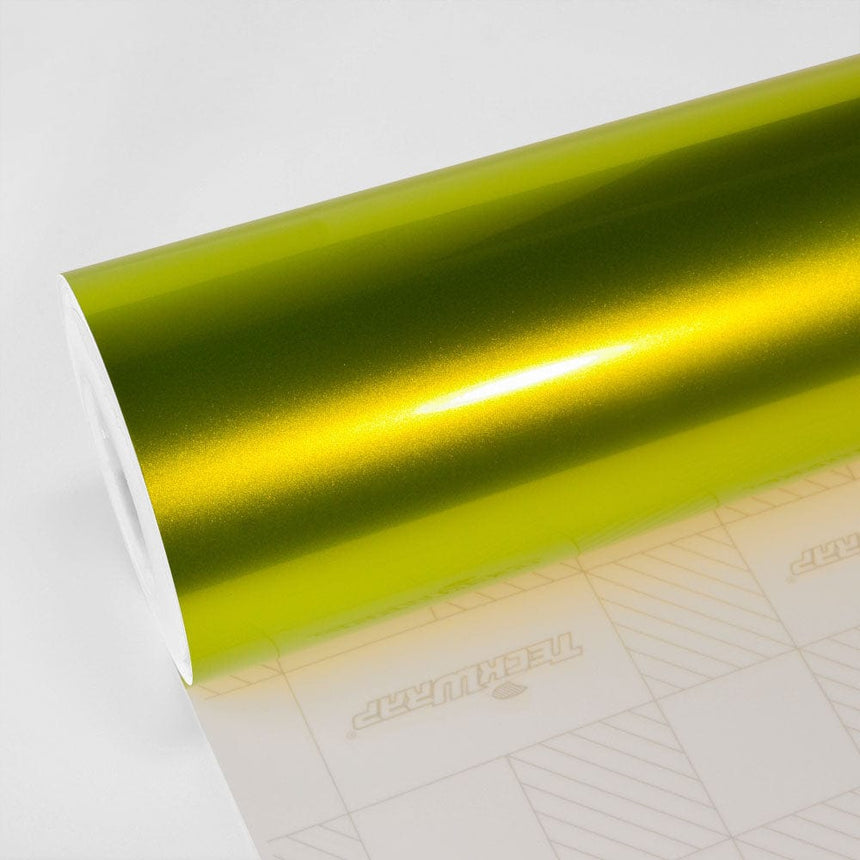Teckwrap Gloss Metallic 1.52*3m (5*9.8ft, 1.6*3.3yd) / Yellow Green (GAL12-HD) Gloss Aluminum vinyl wrap (GAL-HD) with plastic liner