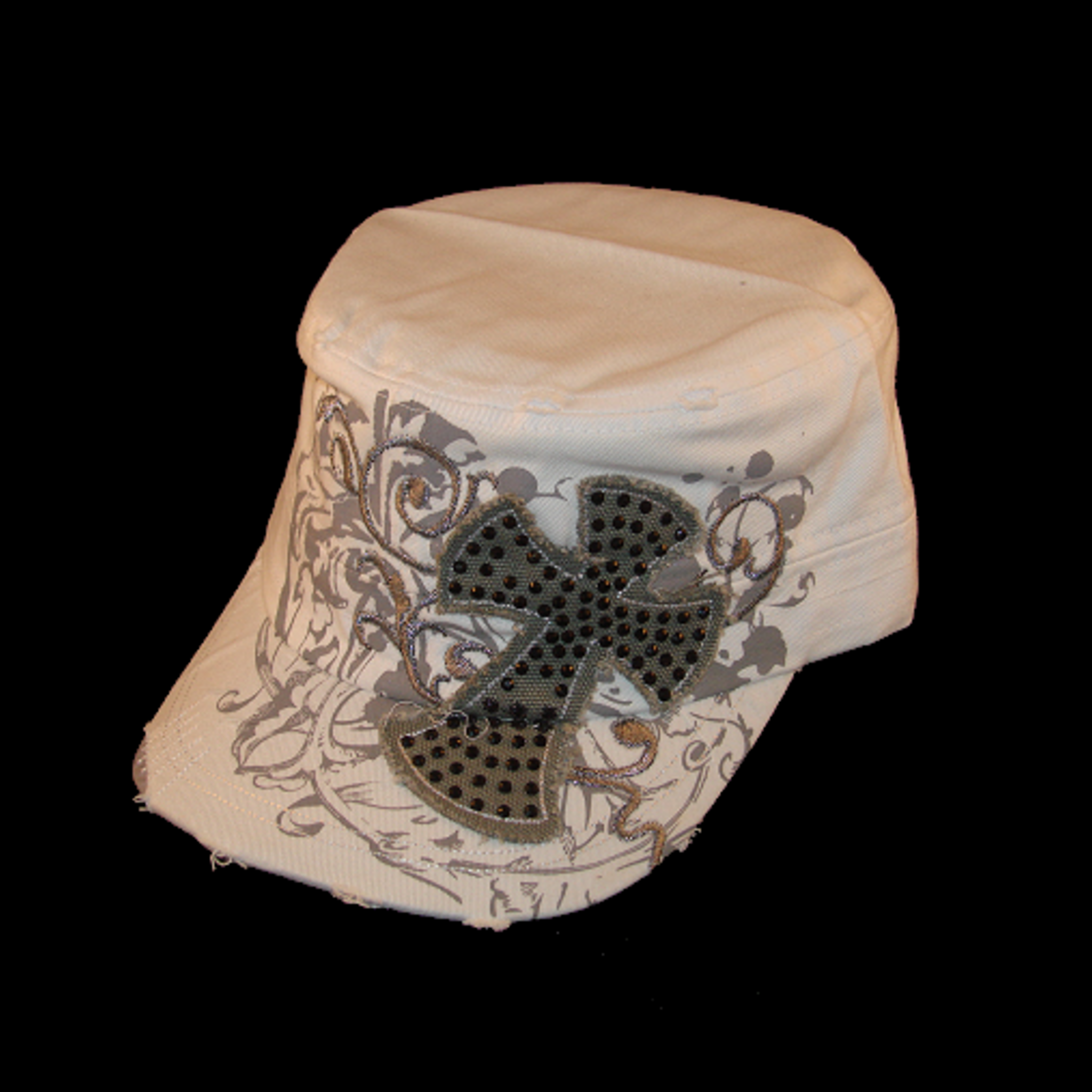Gothic Cross Distressed Rhinestone Hat