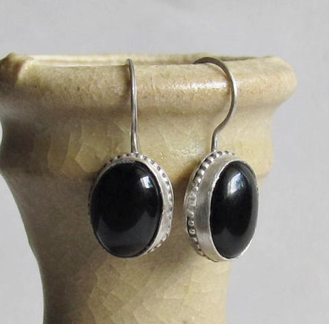 vintage silver black onyx earrings