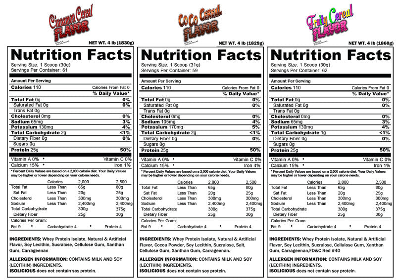 ISOLICIOUS 4LBS ALL FLAVORS SUPPLEMENT FACTS