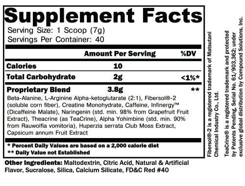 Noxipro Cherry Limeade Suppplement Facts