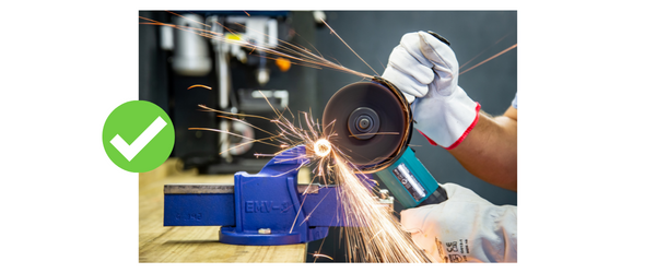 The correct position for angle-grinder safety