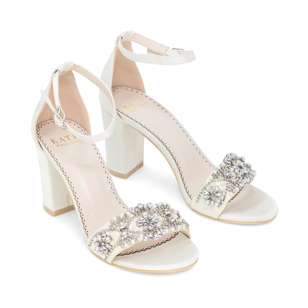 wedding shoes, bridal heels, bride flat, lace high heel, hailey, ivory ...