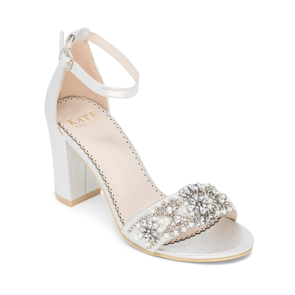 silver bridesmaid shoes block heel