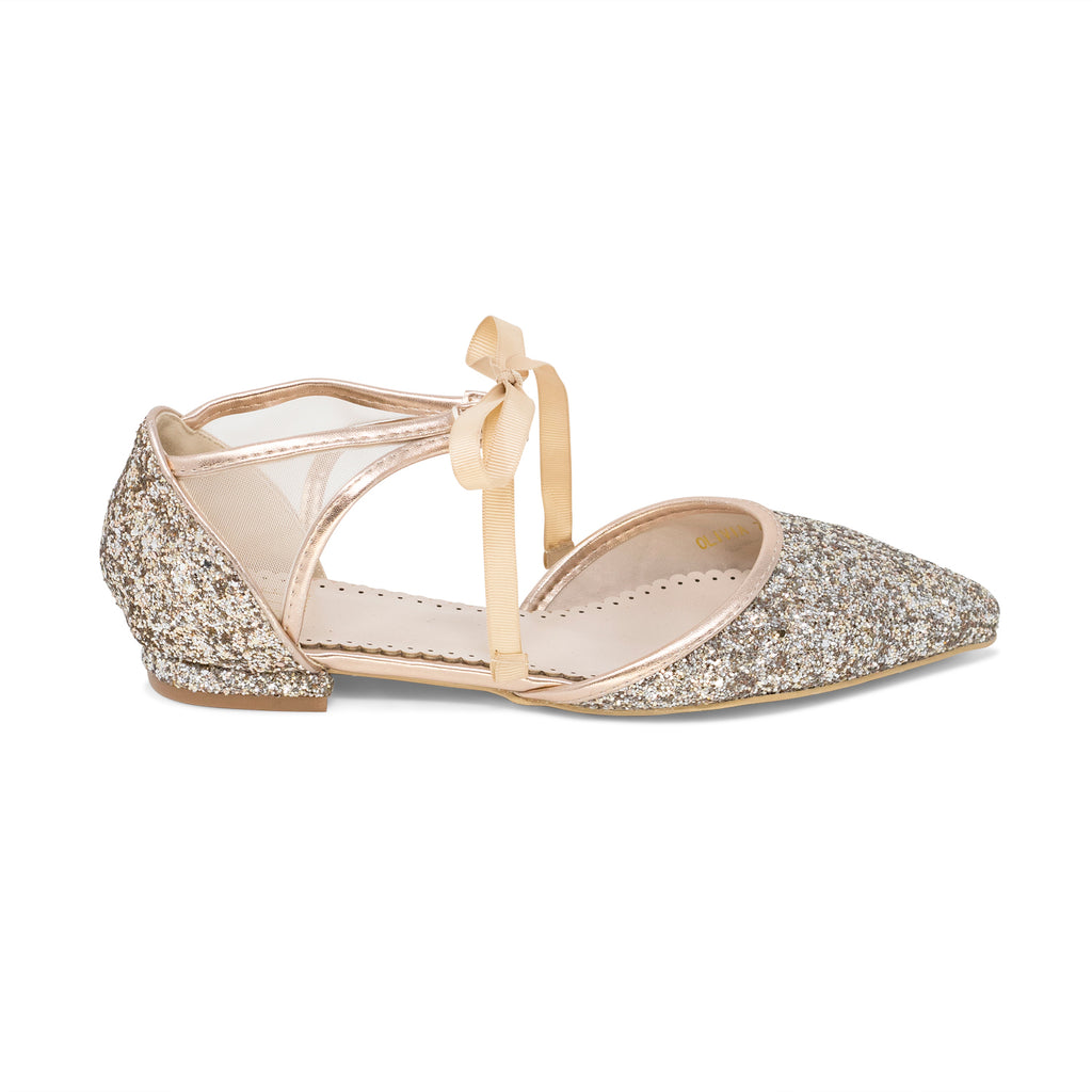 wedding shoes, bridal heels, bride flat, glitter, flats, olivia, rose ...