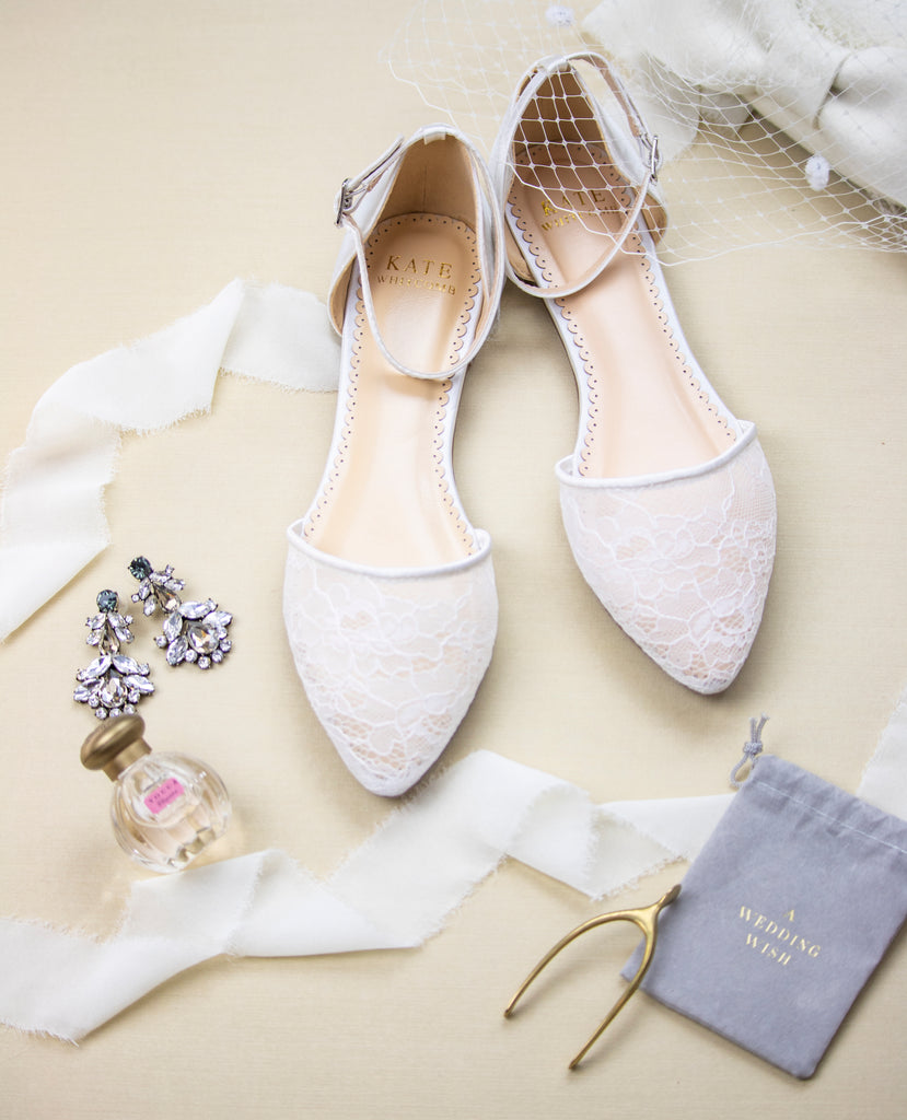 flat lace bridal shoes
