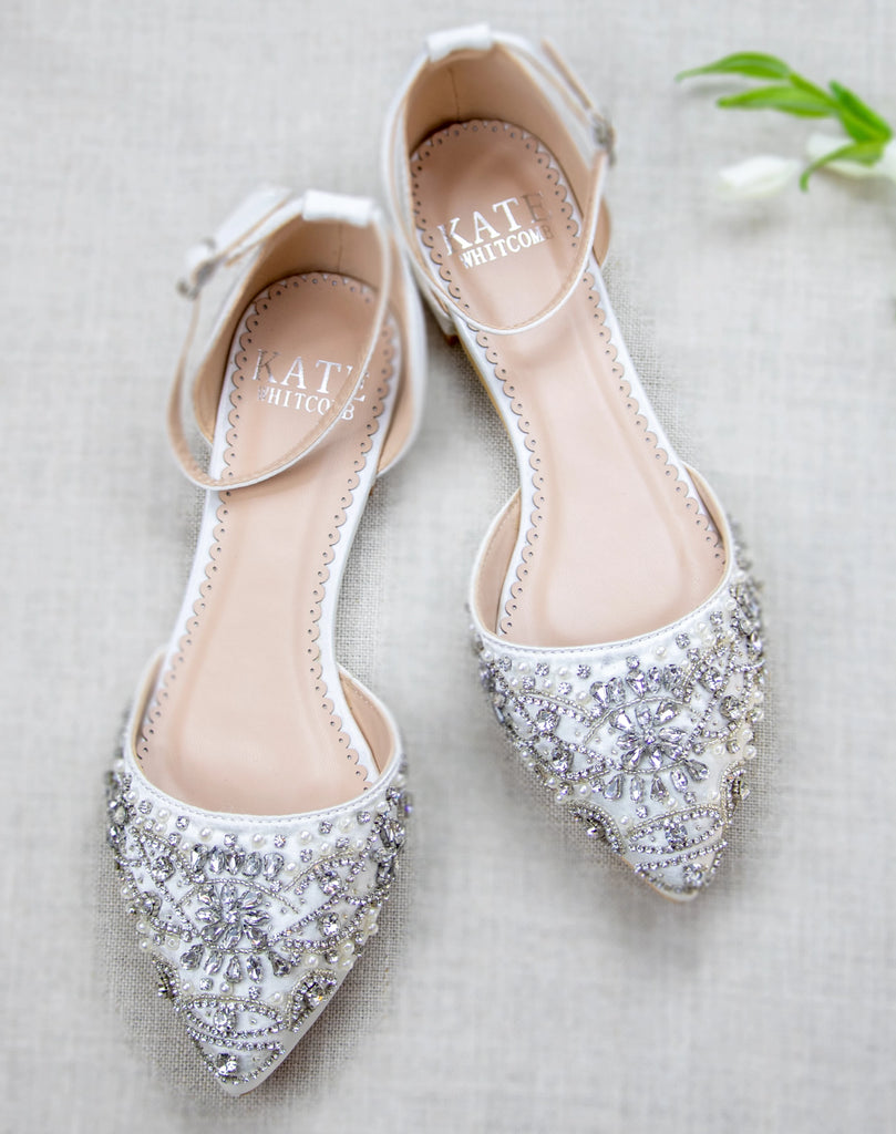 white wedding shoes, bride flat 