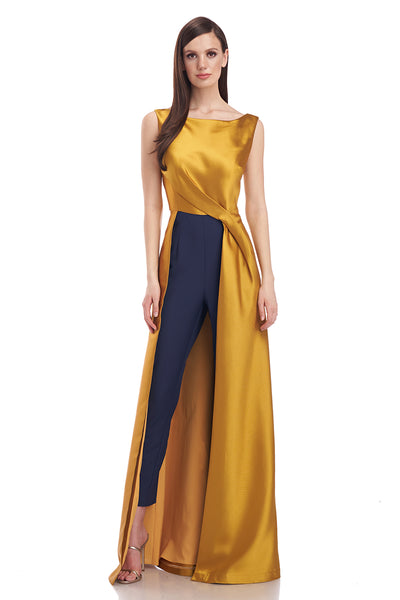 Kay Unger - Emiliana Pleated Jumpsuit - Freesia/ Navy