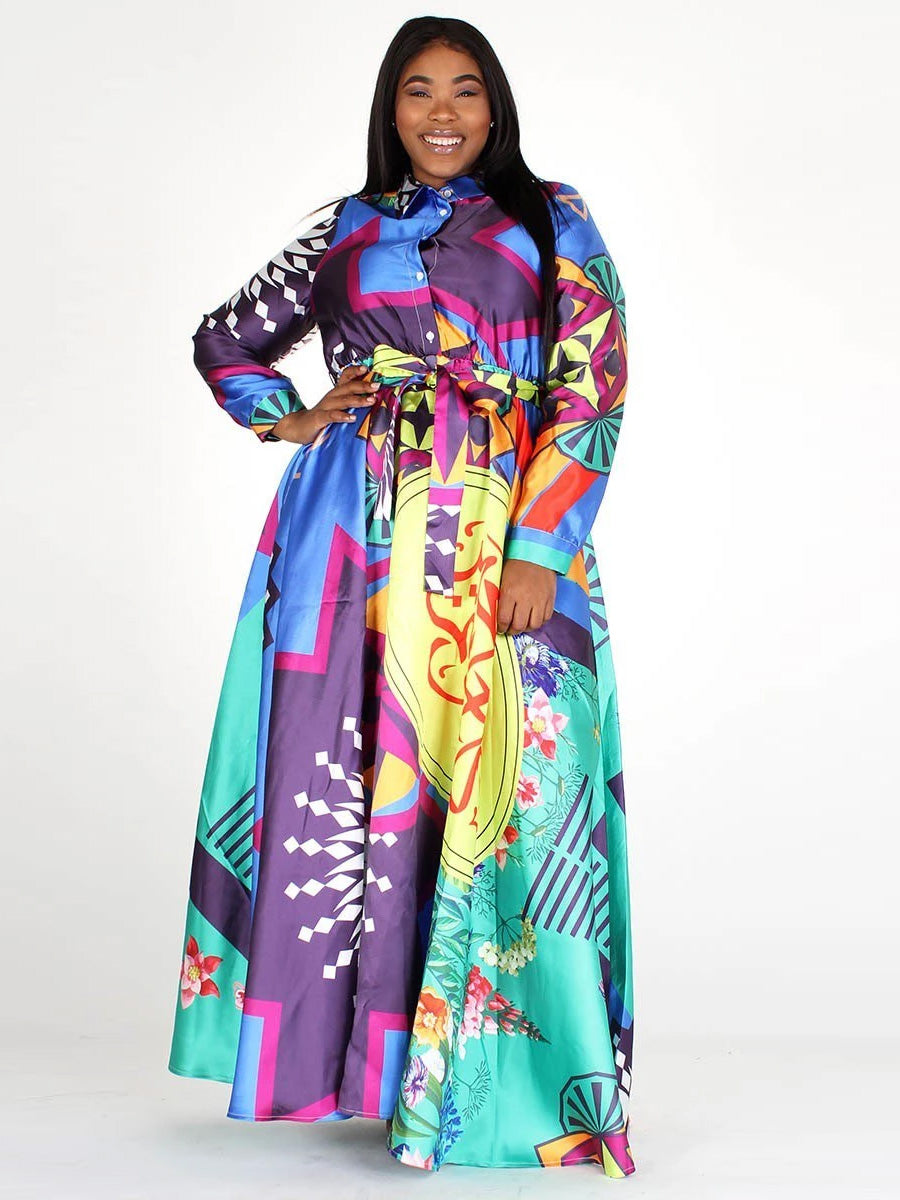 Plus Size Colorful Floral Print Pocketed Maxi Dress