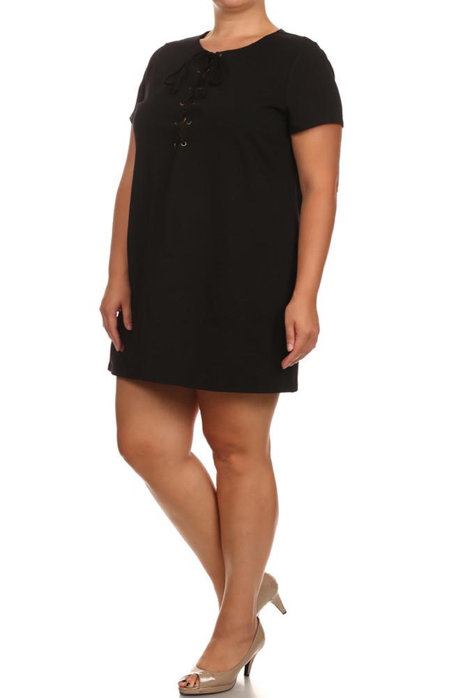 Plus Size Sexy Lace Neckline Black Tunic Dress