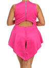 Plus Size Glamorous V Hem Open Back Skater Pink Dress