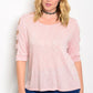 Plus Size Scoop Neck 3/4 Cutout Sleeve Fitted Top - Blush