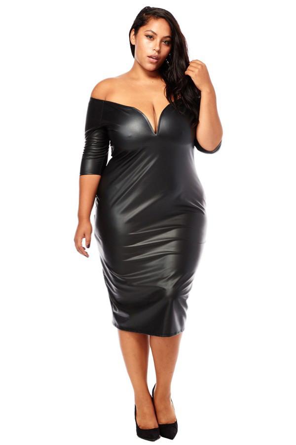 plus size leather dress with sleeves