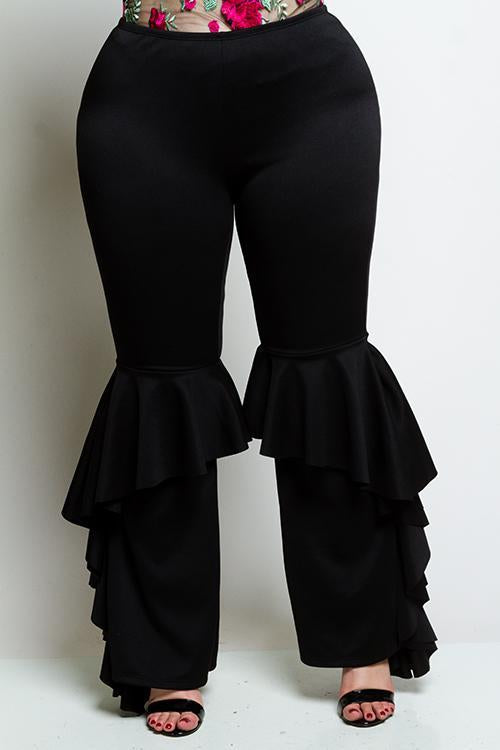 Plus Size Glam Ruffle Bell Bottom Pants 