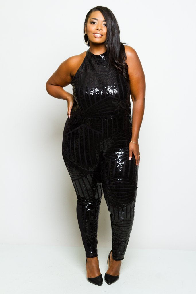 Plus Size Racer-back Sparkling Sequin Jumpsuit – slayboo