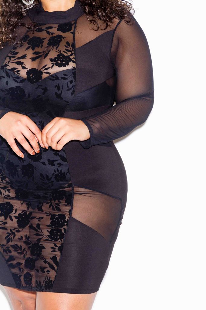 Plus Size Gorgeous Floral See Through Mesh Sexy Bodycon Dress Slayboo 5734