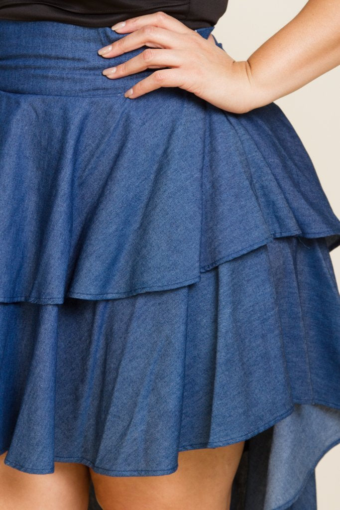 Plus Size Ruffle Hi Low Denim Skirt