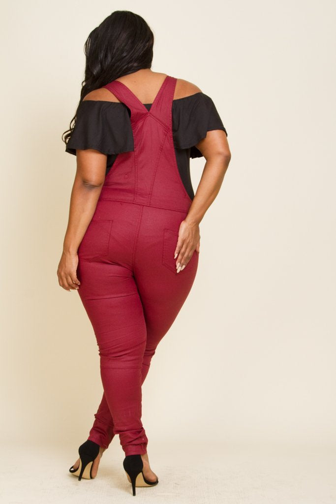 Plus Size Designer Biker Denim Solid Overall