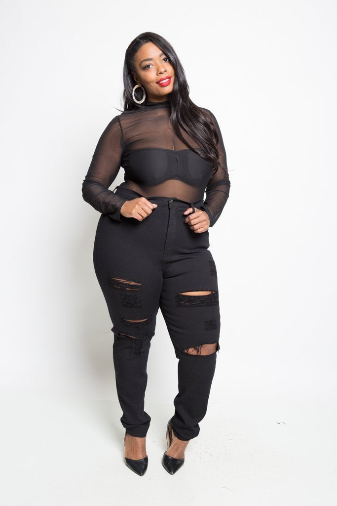 high waisted black ripped jeans plus size