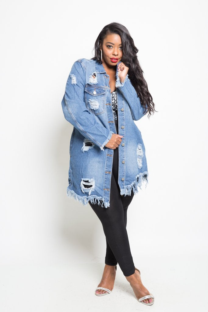 plus size denim long jacket