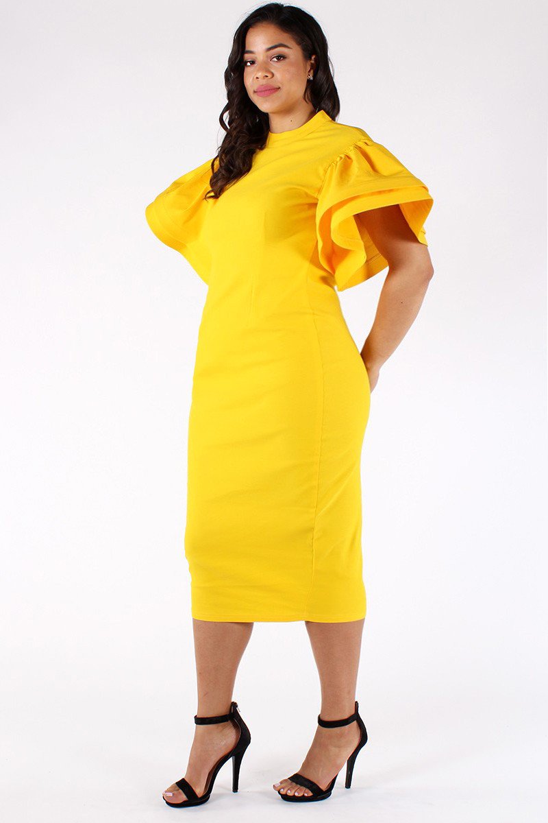 yellow dress with ruffle sleeves