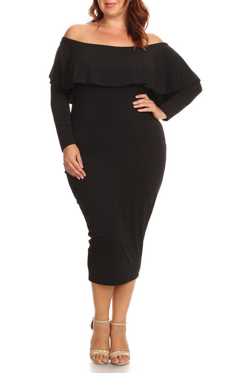 plus size long sleeve off the shoulder dress