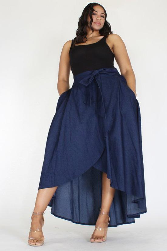 Plus Size Denim High Waist Relaxed Maxi Skirt Slayboo 9888