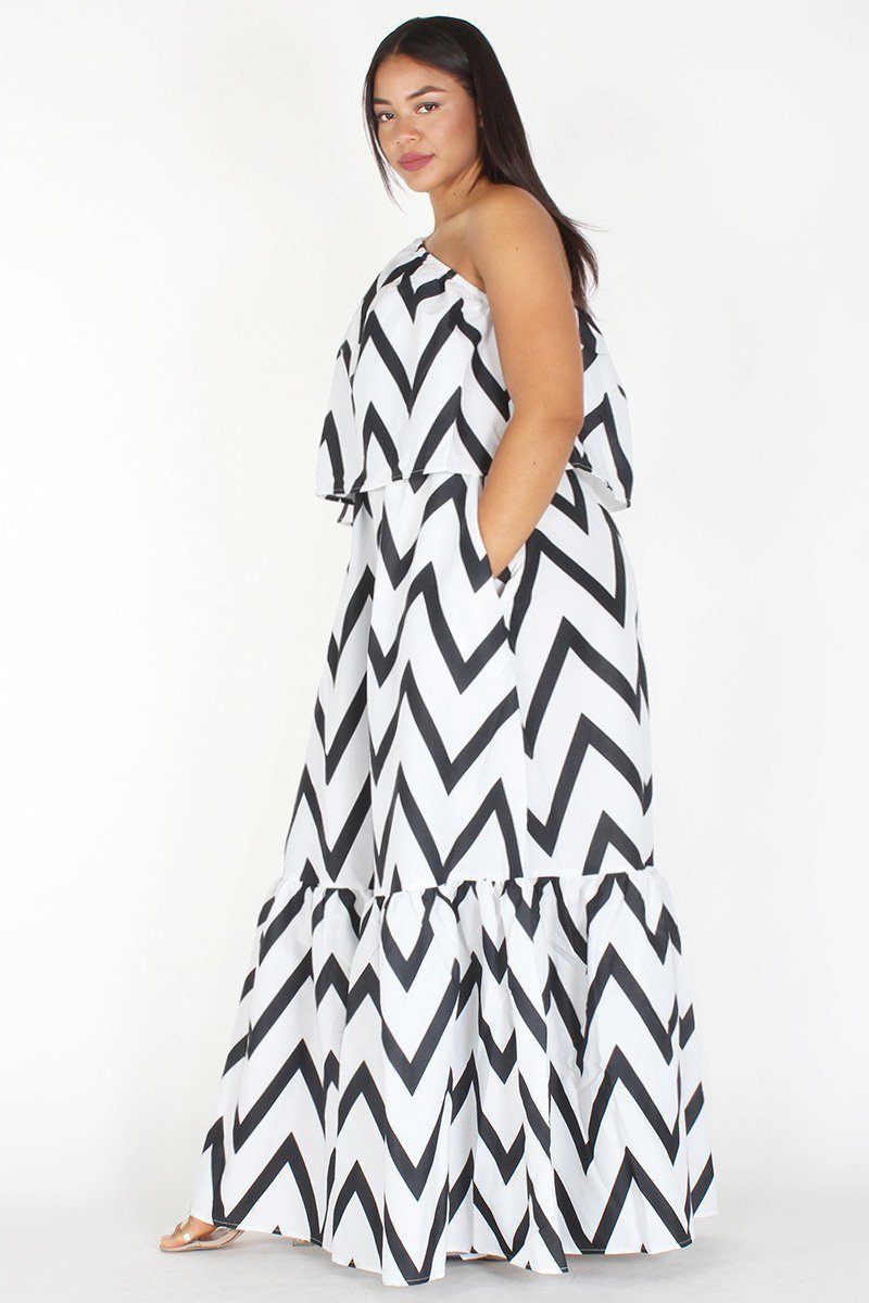 Plus Size Chevron Maxi Dress With Sleeves